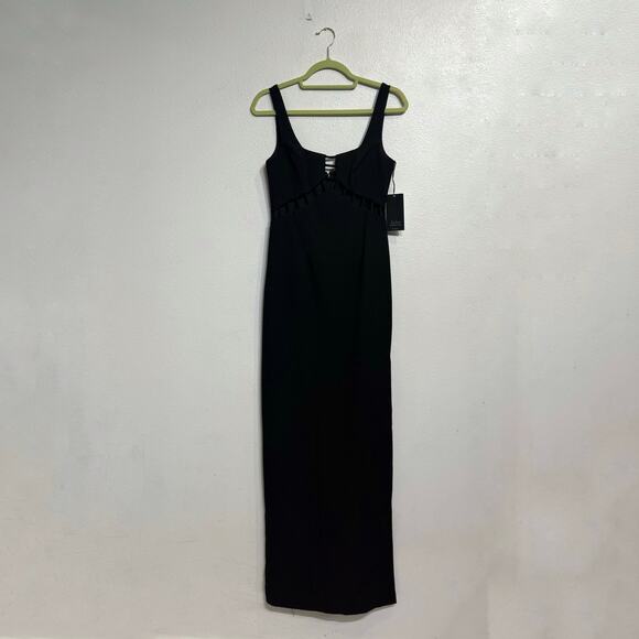 Aidan Mattox Black Cut-Out Scoop Neck Maxi Evening Gown Sz 4 NWT - Picture 2 of 13